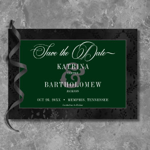 Save The Date Gothique foncé Noir Floral Satin Damas Vert