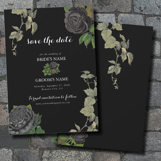 Save The Date Gothique Halloween Rose noir Mariage (Gothic Halloween Black Roses Wedding Save The Date)