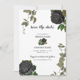 Save The Date Gothique Halloween Rose noir Mariage blanc