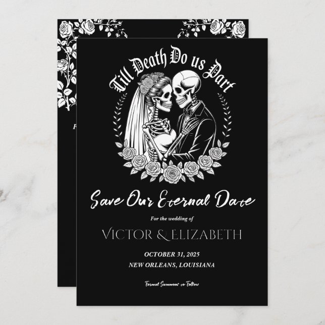 Save The Date Gothique Jusqu'à la mort Noir Élégant Mariage de s (Devant / Derrière)