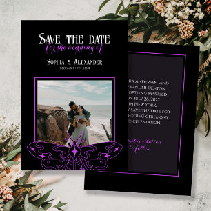 Save The Date Gothique Moody Mariage noir et violet photo