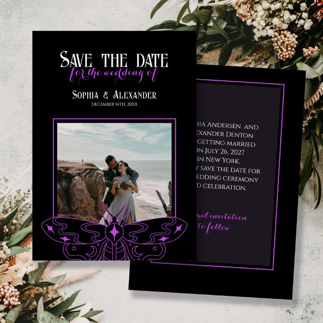 Save The Date Gothique Moody Mariage noir et violet photo (Créateur téléchargé)