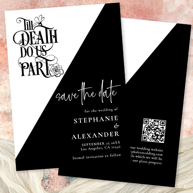 Save The Date Gothique Noir Blanc Jusqu'à la mort Do Us Part Mar (Front and back view)