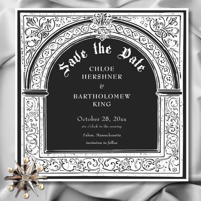 Save The Date Gothique Noir Blanc Médiéval Jusqu'à la Mort Maria (Gothic Black White Medieval Until Death Wedding Save The Date)