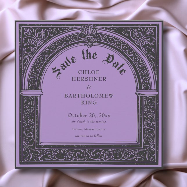 Save The Date Gothique Noir violet Médiéval jusqu'à la mort Mari (Gothic Black Purple Medieval Until Death Wedding Save The Date)
