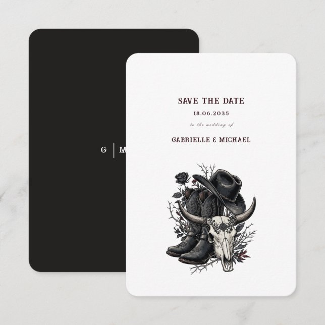 Save The Date Gothique Occidental Sombre Cow-boy Simple Date De  (Devant / Derrière)