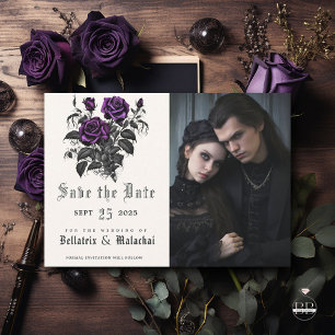 Save The Date Gothique Profond Améthyste Violet Rose Votre photo