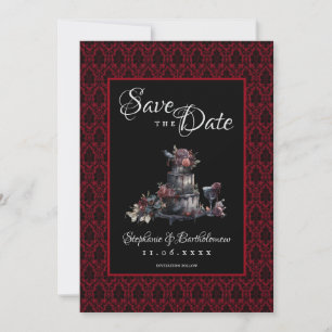 Save The Date Gothique Rouge Damas Photo Faire Part de Conservat