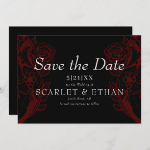 Save The Date Gothique Rouge & Noir Coeur Floral Mariage moderne