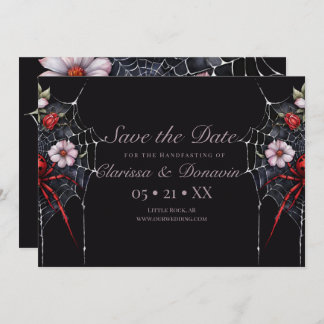 Save The Date Gothique Rouge & Noir Floral Spider Web Handfastin