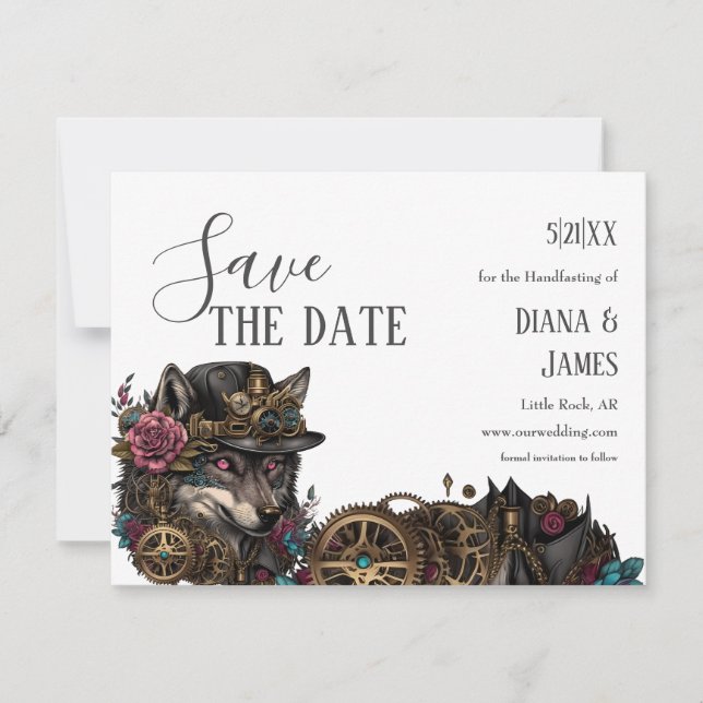 Save The Date Gothique Steampumk Wolf Rose Floral Handfasting (Devant)