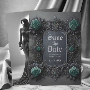 Save The Date Gothique Turquoise bleu gris floral photo Enregist