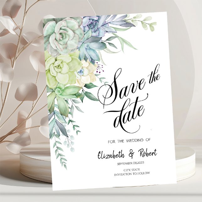Save The Date Gouache Succulentes Désert Points Épargnez La Date (Créateur téléchargé)