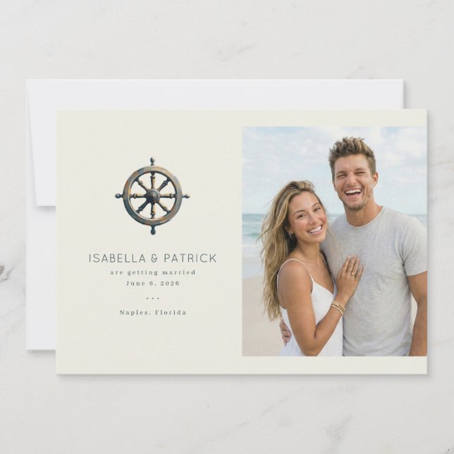 Save The Date Gouvernail de bateau Bleu Nautique (Devant)