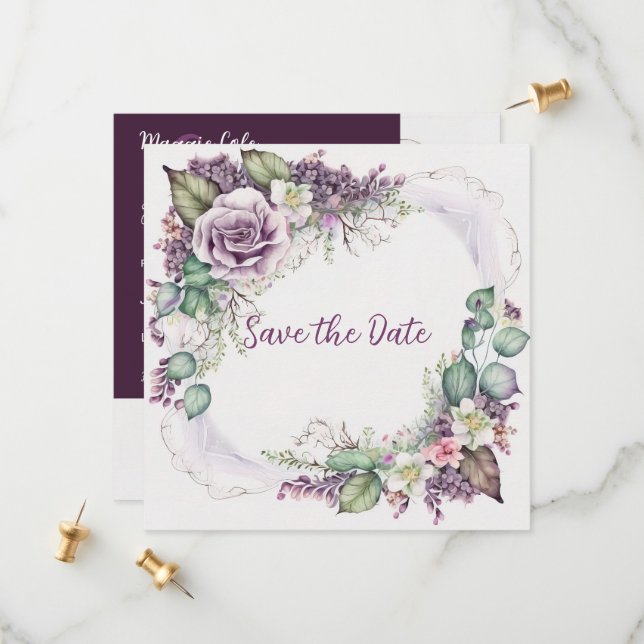 Save The Date Graceful Peint Floral Enregistrer La Date (Devant/Arrière en situation)