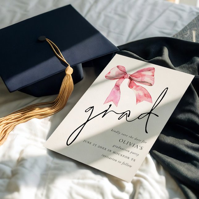Save The Date Grad de graduation Pink Bow Enregistrer la date (Créateur téléchargé)