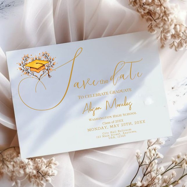 Save The Date Graduation 2025 Enregistrer la date Casquette Or (Créateur téléchargé)
