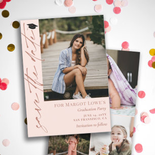 Save The Date Graduation en calligraphie rose et laiton