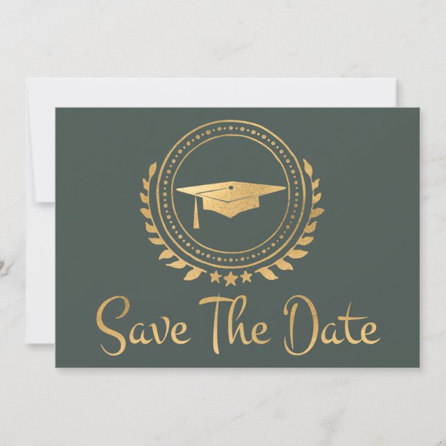 Save The Date Graduation Enregistrer La Date Emblem Or Grad Casq (Devant)