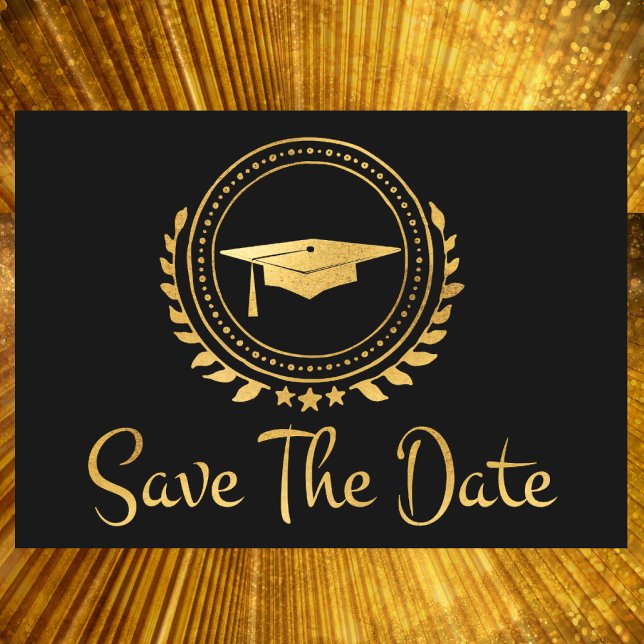 Save The Date Graduation Enregistrer La Date Emblem Or Grad Casq (Créateur téléchargé)