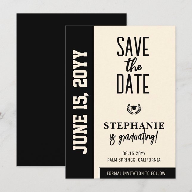 Save The Date Graduation moderne audacieuse et élégante (Devant / Derrière)
