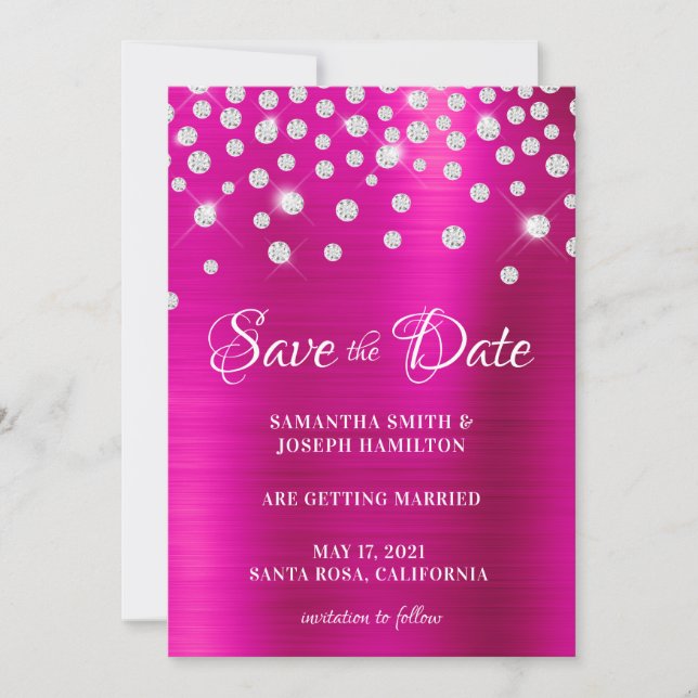 Save The Date Grand Confetti Diamant Hot Pink Ombre Foil (Devant)