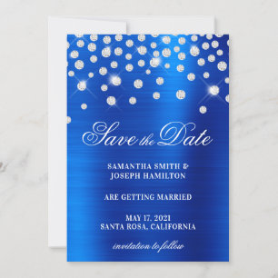 Save The Date Grand diamant Confetti Royal Blue Ombre Foil