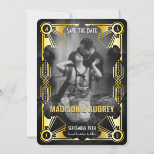 Save The Date Grand Gatsby Art Déco Mariage Gold & Black Photo