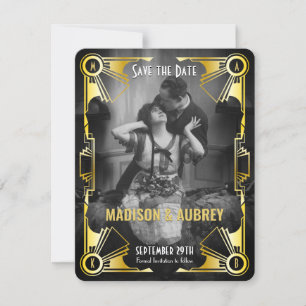 Save The Date Grand Mariage Art Déco Gatsby Gold & Black Photo