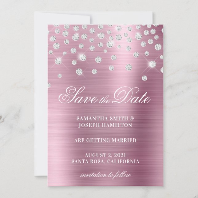 Save The Date Grande huile Ombre rose Confetti Diamant (Devant)