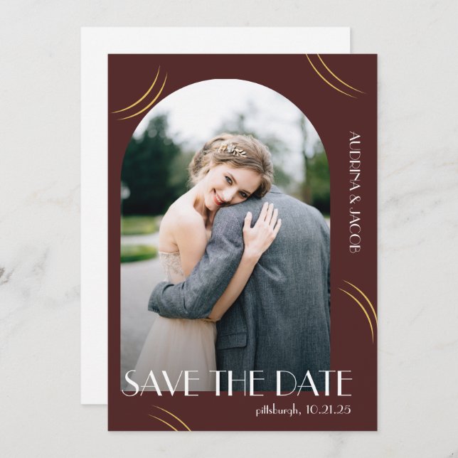 Save The Date Grande typographie Bourgogne Mariage photo (Devant / Derrière)