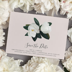 Save The Date Grandiflora Blush Pink & White Magnolia Mariage