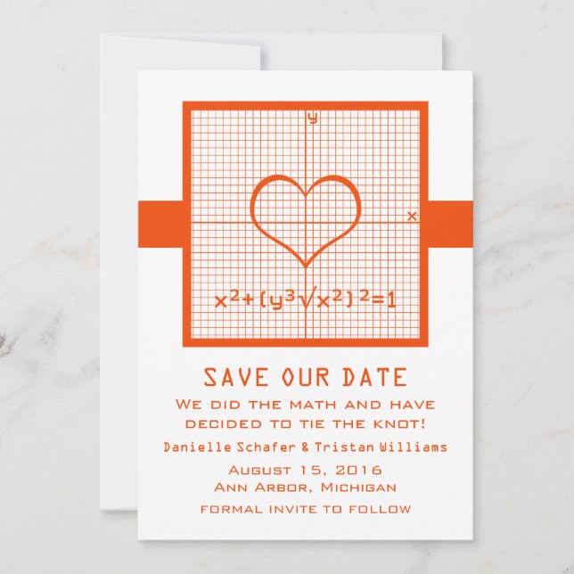 Save The Date Graphique en mathématiques de coeur orange Enregis (Devant)