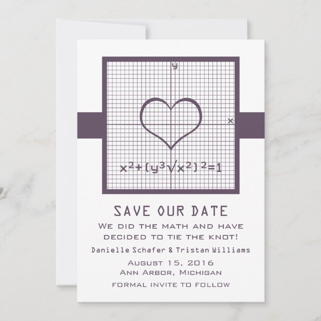 Save The Date Graphique en mathématiques de coeur violet Enregis (Devant)