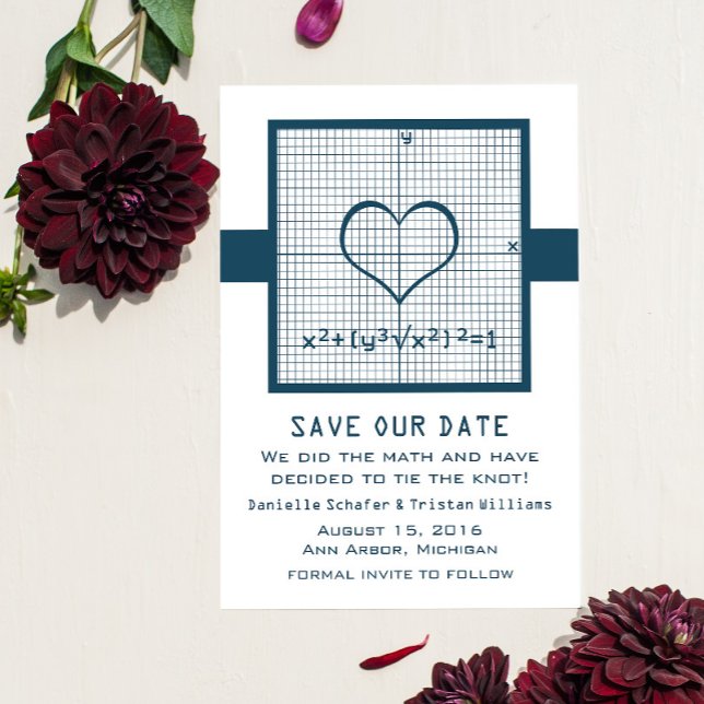 Save The Date Graphique en mathématiques du coeur bleu Enregistr (Blue Heart Math Graph Save the Date)