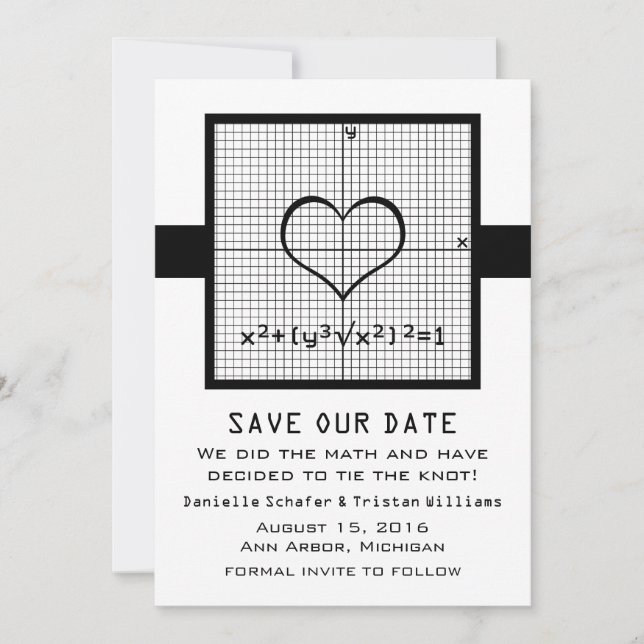 Save The Date Graphique en mathématiques du coeur d'ébène Enregi (Devant)