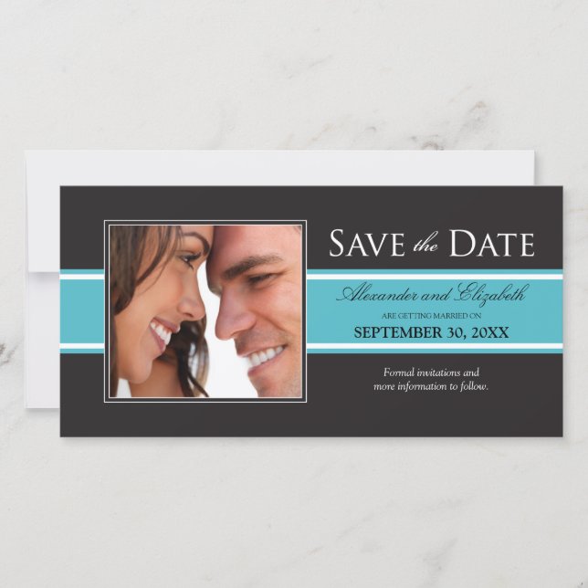 Save The Date Gras Aqua Stripe Enregistrer la date de l'annonce (Devant)