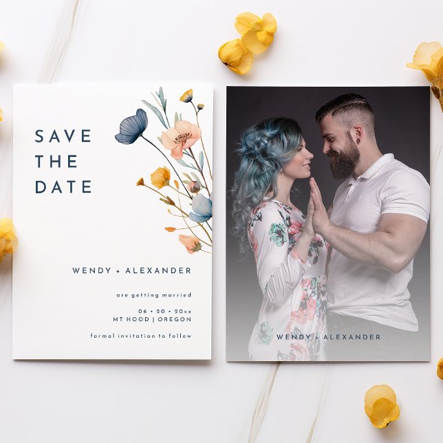 Save The Date Gras Elegant Floral Mariage Photo (Créateur téléchargé)