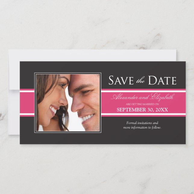 Save The Date Gras Fuchsia Stripe Enregistrer la date de l'annon (Devant)