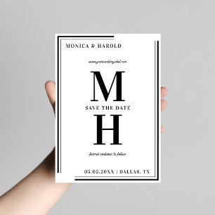 Save The Date Gras minimaliste Monogramme Mariage noir et blanc