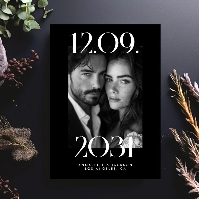 Save The Date Gras moderne Big Mariage Date Black Photo QR Code (Créateur téléchargé)