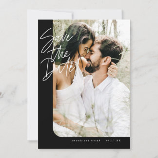 Save The Date Gras noir moderne cadre de bord arrondi photo