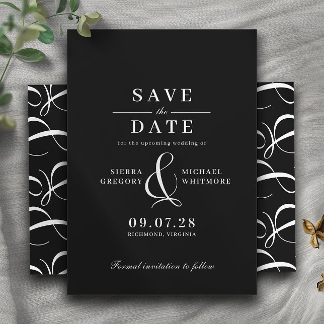 Save The Date Gras Noir Moderne Typographie Vintage Moody Mariag (Créateur téléchargé)