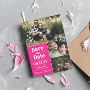 Save The Date Gras Pink Typographie Photo Collage Enregistrer La