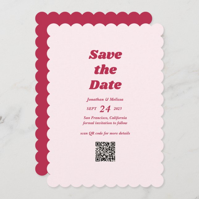 Save The Date Gras Retro Chic Viva Magenta Pink Code QR Mariage (Devant / Derrière)