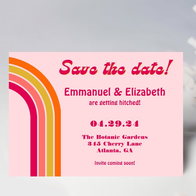 Save The Date Gras Retro Pastel rose, rose chaud et Mariage oran (Créateur téléchargé)