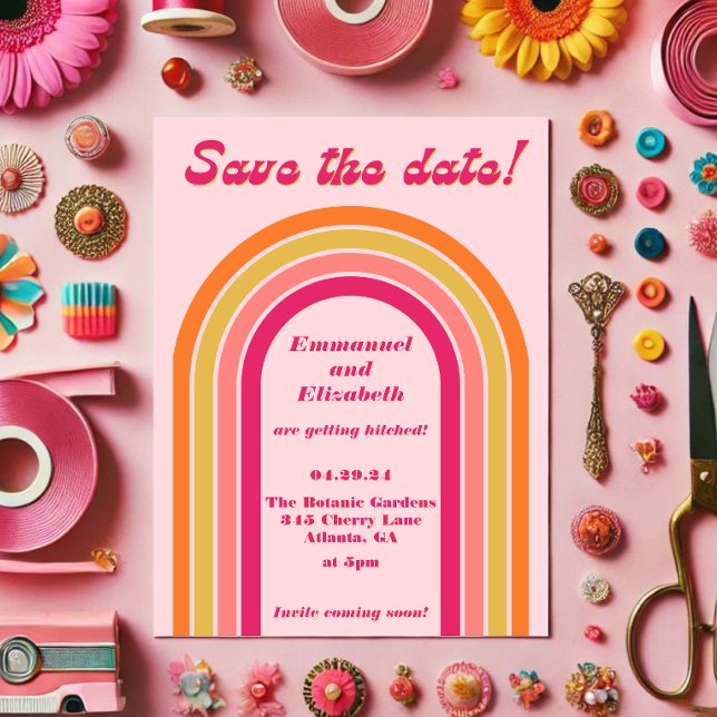 Save The Date Gras Rétro Rose chaud, orange et Mariage jaune (Créateur téléchargé)