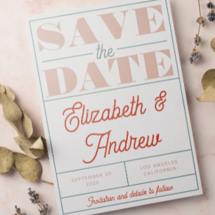 Save The Date Gras Retro Vintage Terracotta Gris Script Mariage