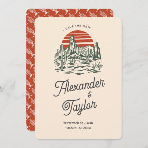 Save The Date Gras Rouge Rétro Saguaro Mariage du désert du pays
