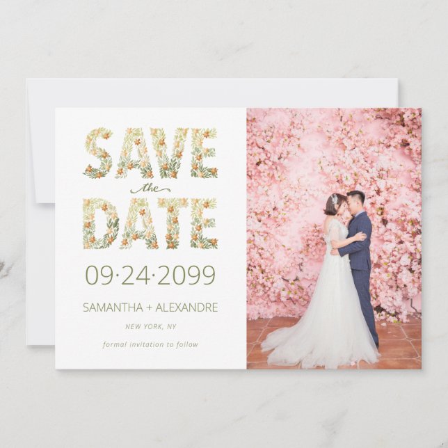 Save The Date Gras Rustique moderne Boho Floral Mariage (Devant)